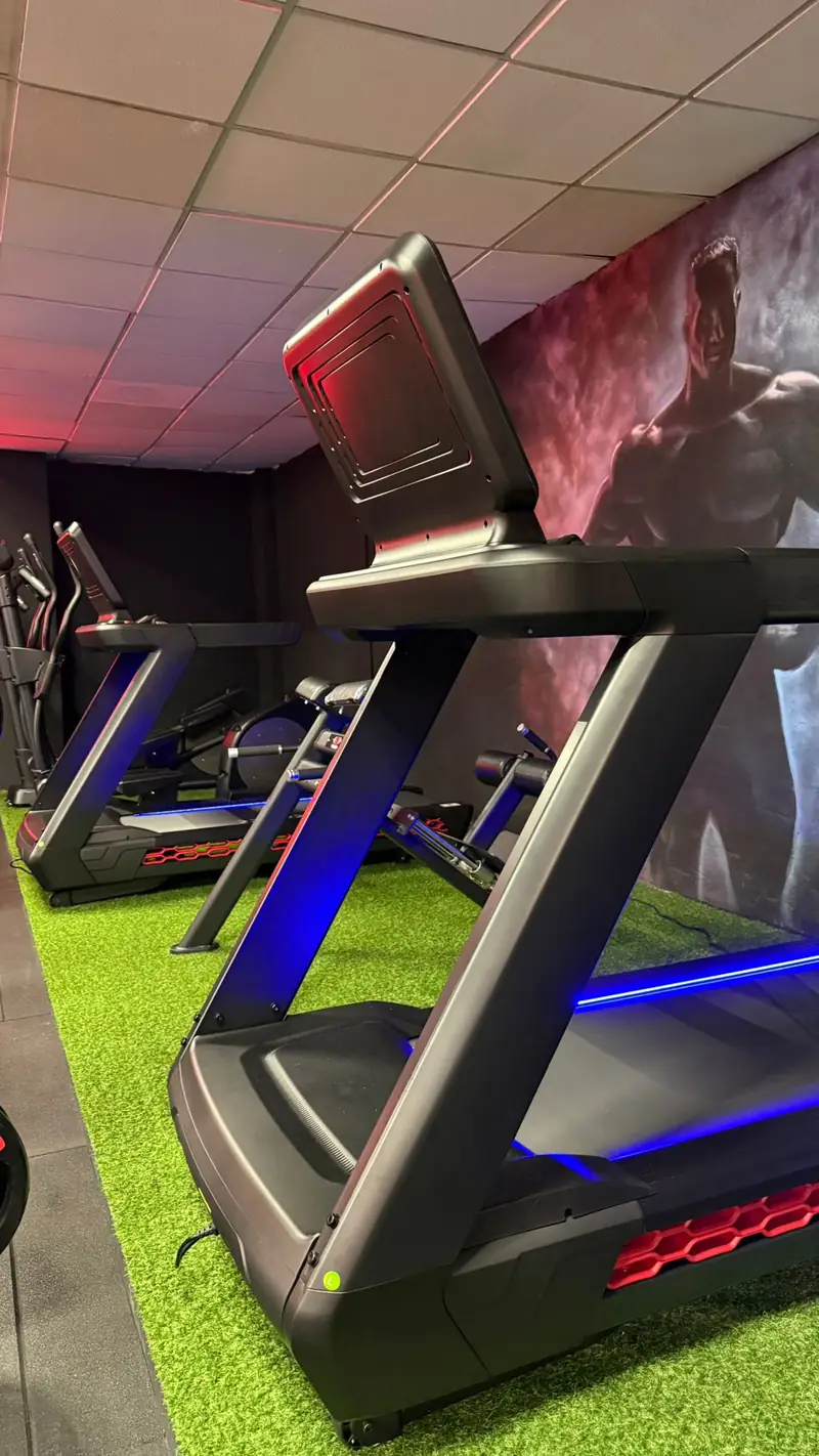 Cintas de correr de última generación sobre césped en la zona de cardio